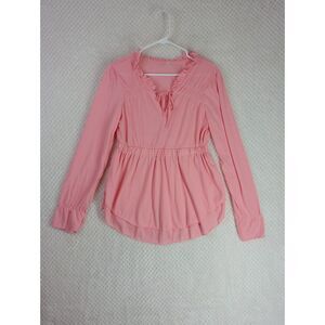 Baby Pink Women's Ruffled Cinched Peplum-Style Waist Tie Detail Blouse XL